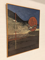 Schilderij landschap met rode zon en vogel, 1975
