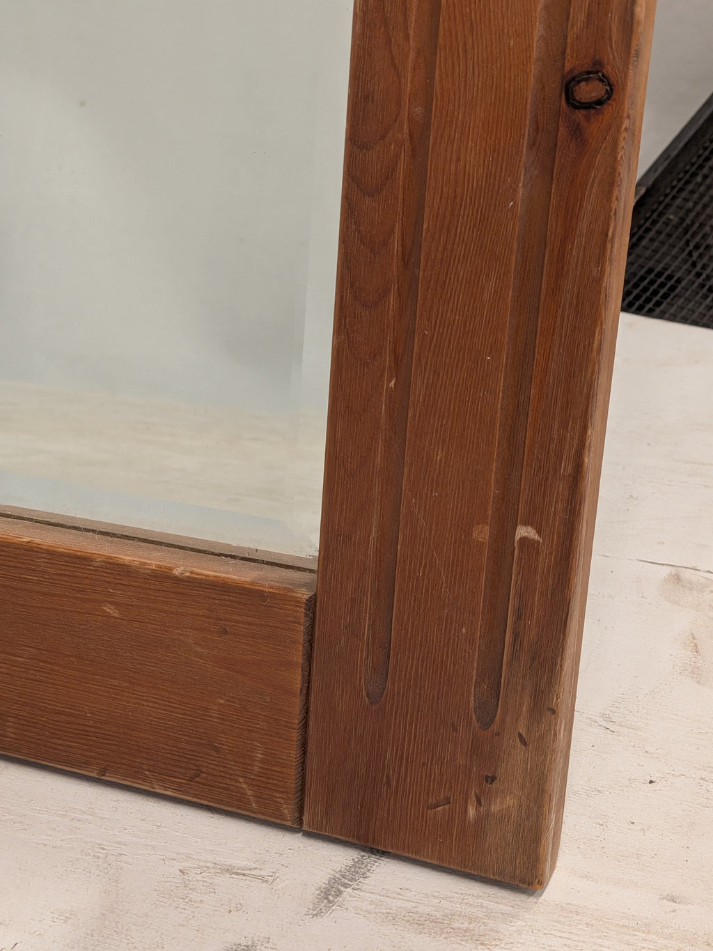 Grenen spiegel met geslepen glas
