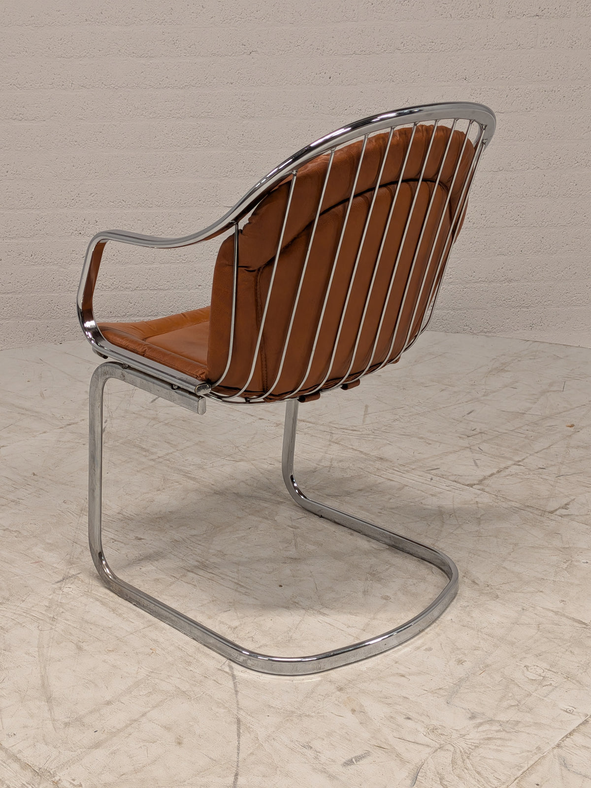 Vintage buisframe armstoel, cognac leer