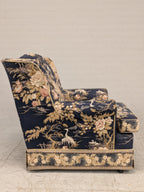 Fauteuil bloemenstof donkerblauw
