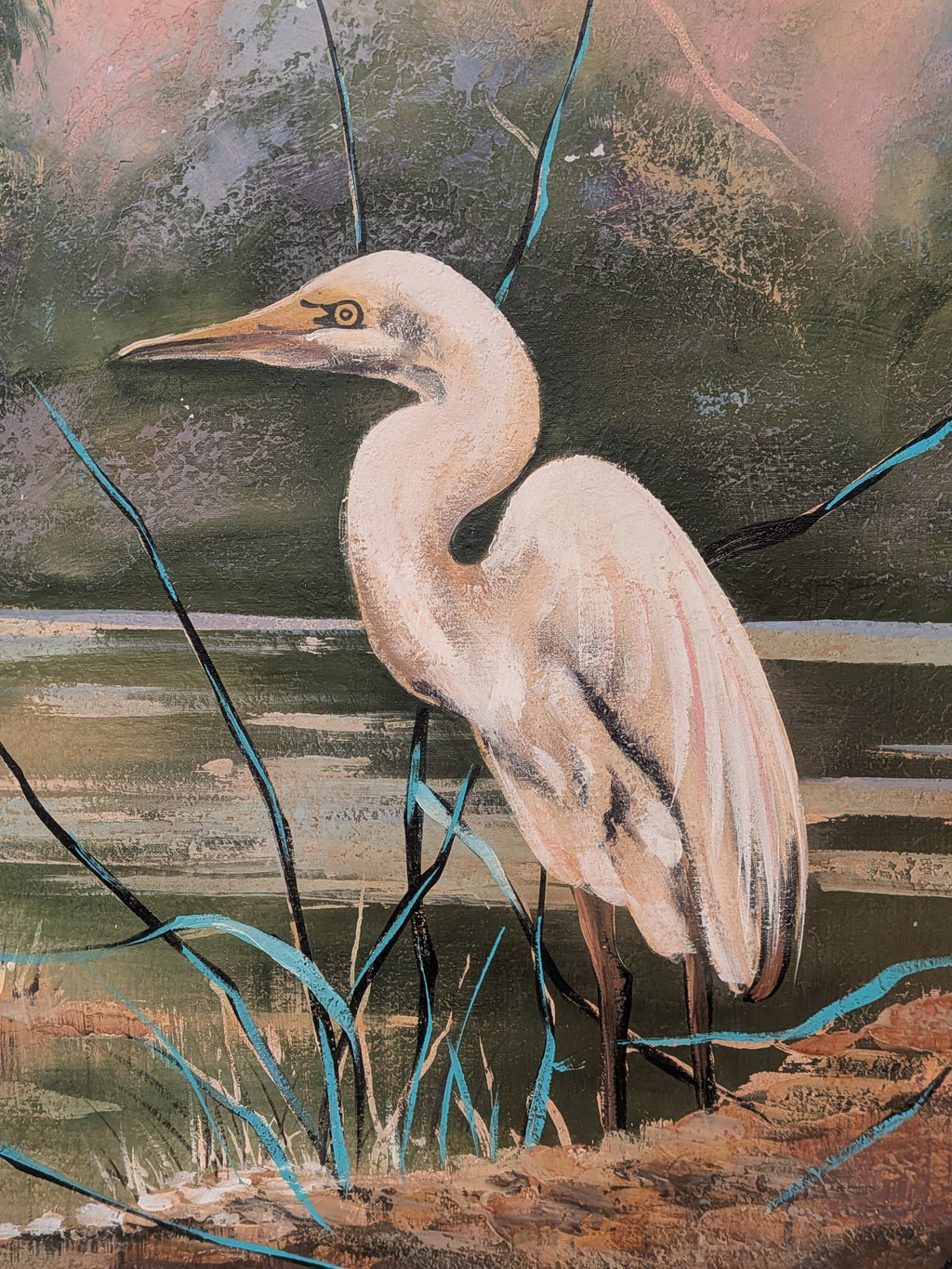 Groot schilderij witte reiger, Lee Reynolds Burr