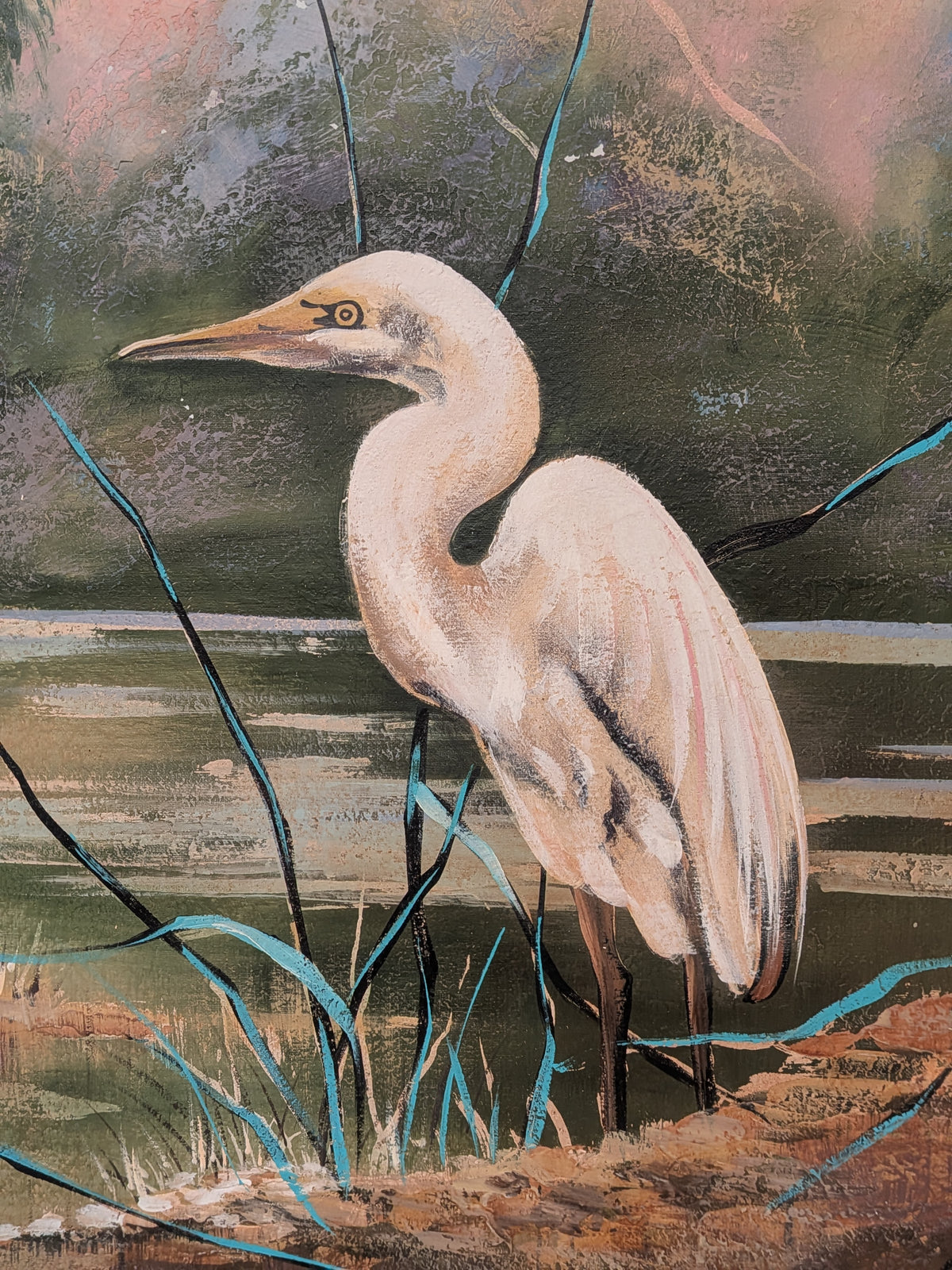 Groot schilderij witte reiger, Lee Reynolds Burr