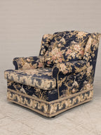 Fauteuil bloemenstof donkerblauw