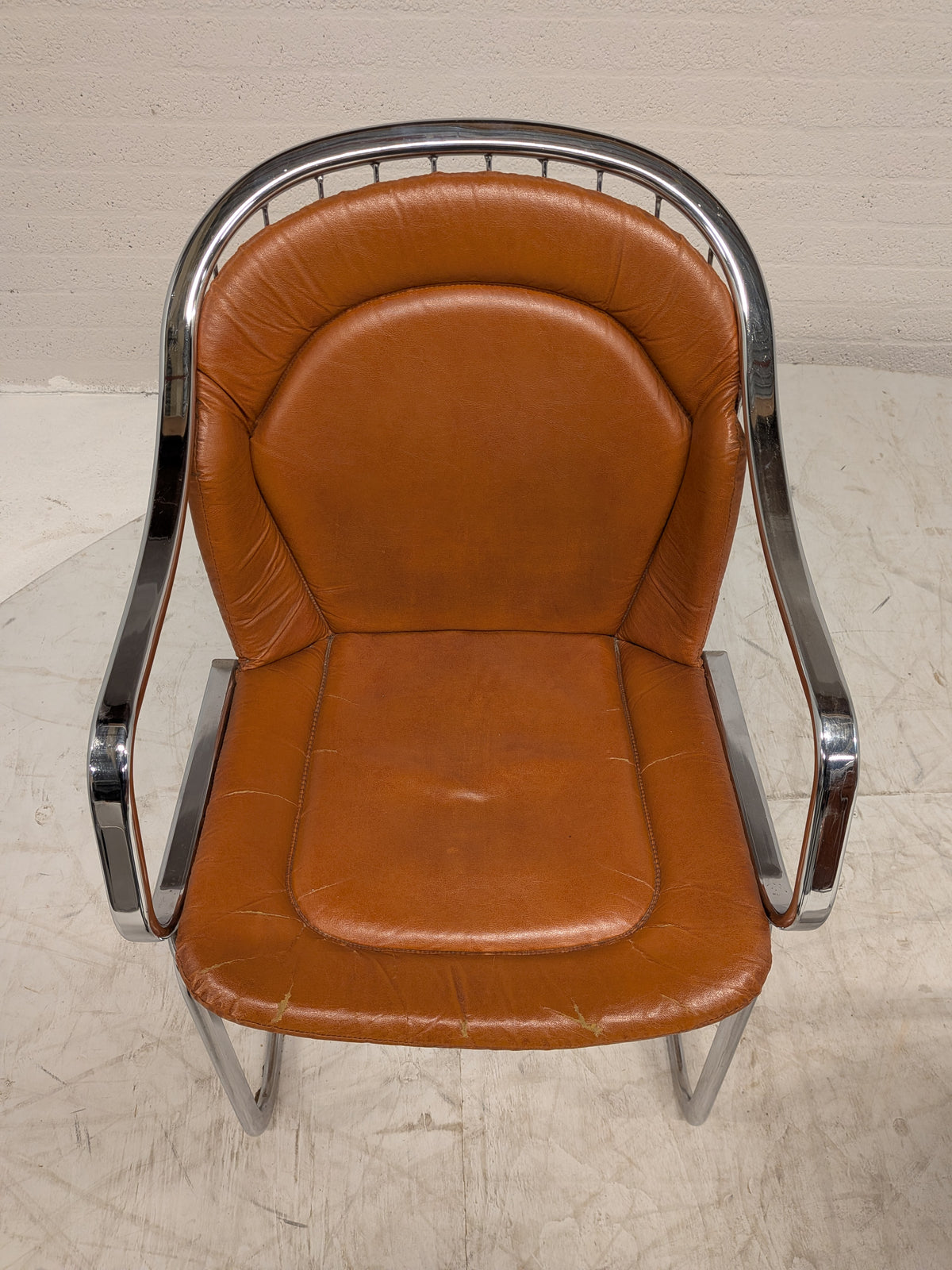 Vintage buisframe armstoel, cognac leer