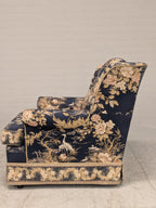 Fauteuil bloemenstof donkerblauw