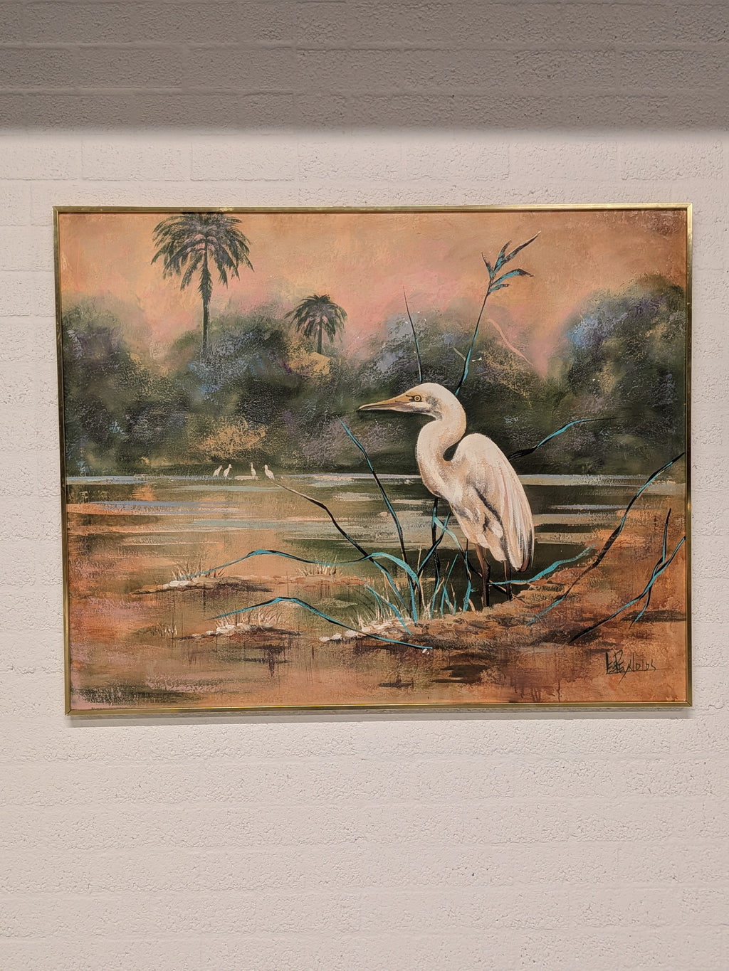 Groot schilderij witte reiger, Lee Reynolds Burr