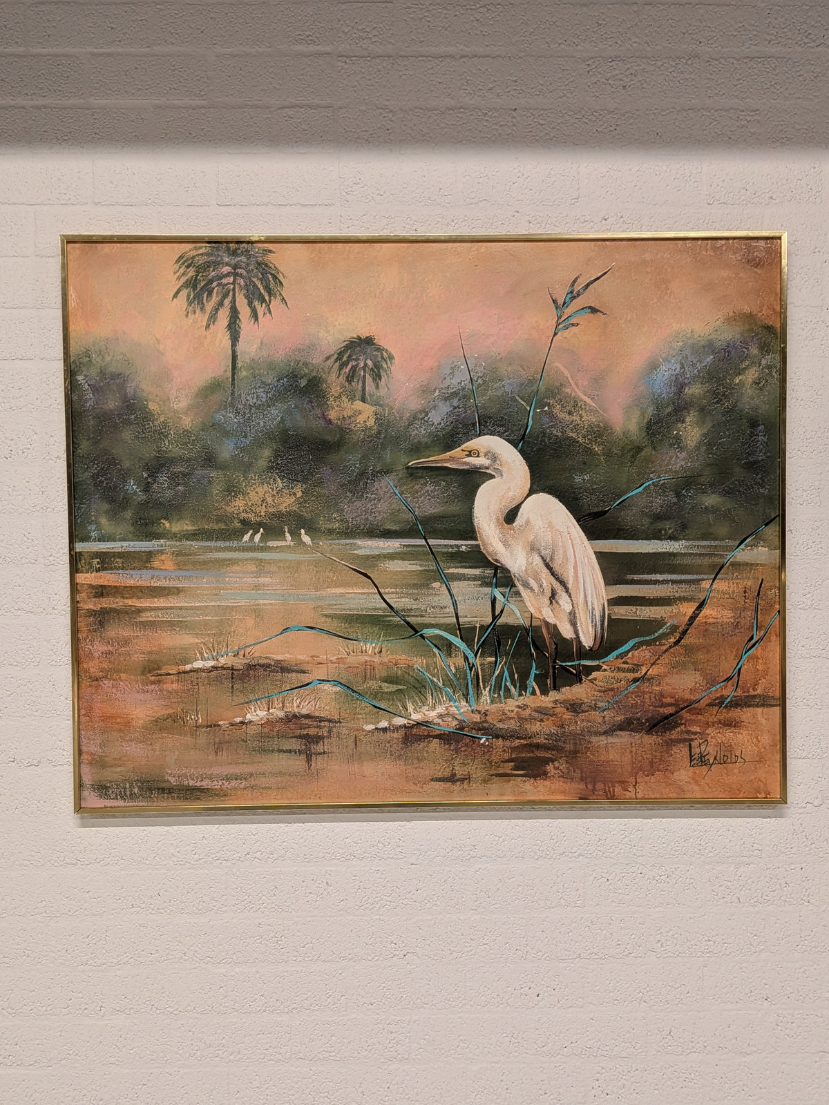 Groot schilderij witte reiger, Lee Reynolds Burr