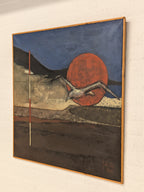Schilderij landschap met rode zon en vogel, 1975