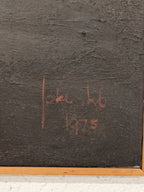 Schilderij landschap met rode zon en vogel, 1975