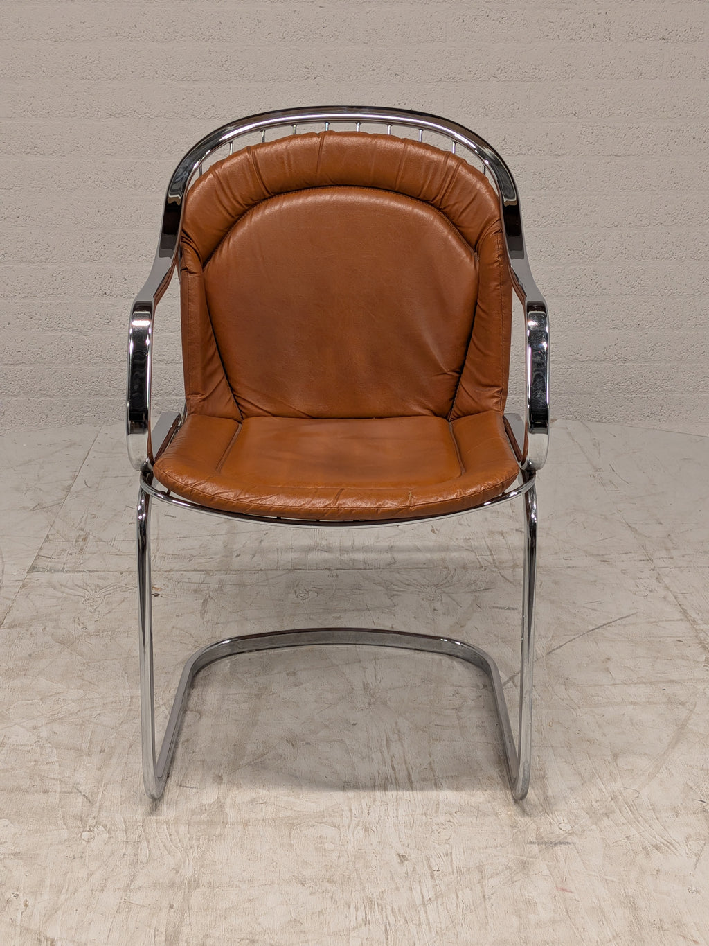 Vintage buisframe armstoel, cognac leer