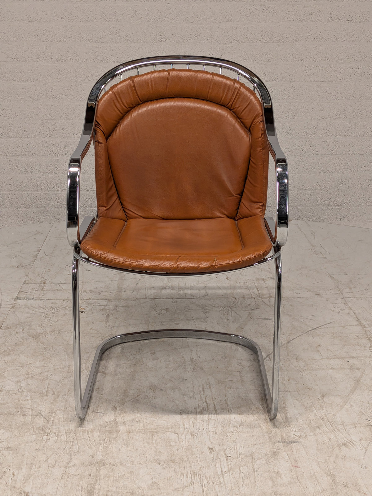Vintage buisframe armstoel, cognac leer