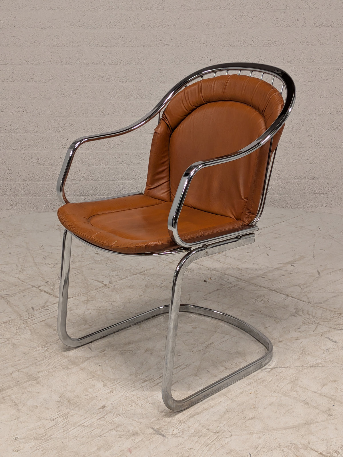 Vintage buisframe armstoel, cognac leer