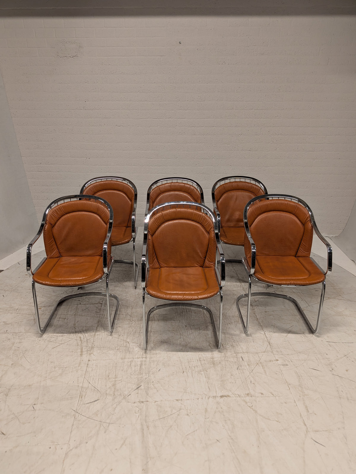 Vintage buisframe armstoel, cognac leer