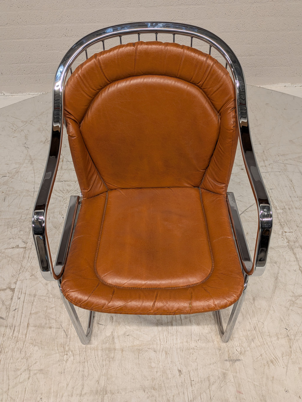 Vintage buisframe armstoel, cognac leer