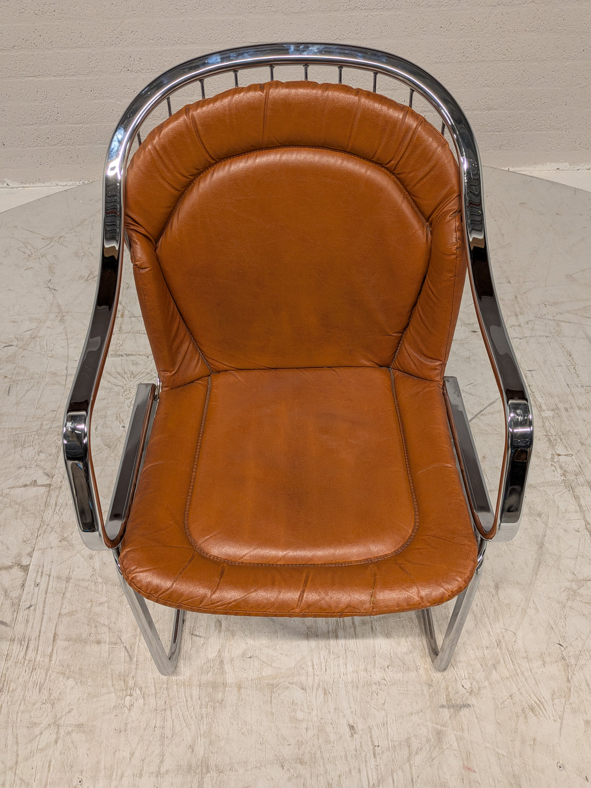 Vintage buisframe armstoel, cognac leer