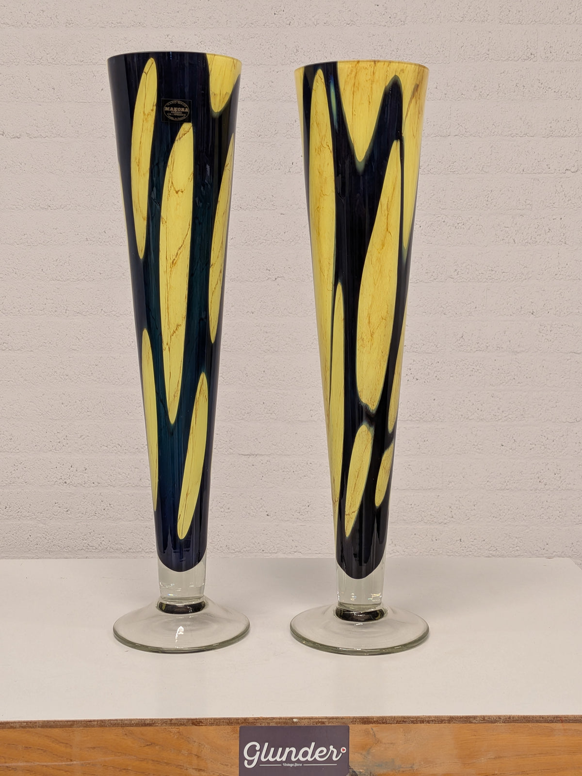 Grote Makora Krosno glazen vaas, geel en blauw