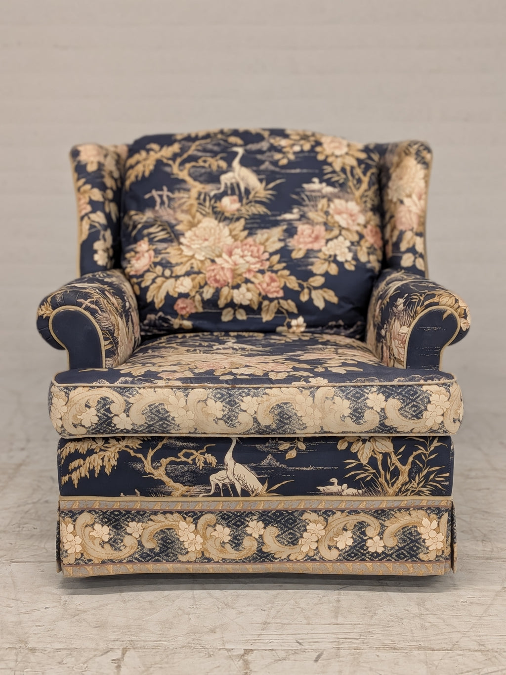 Fauteuil bloemenstof donkerblauw