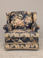 Fauteuil bloemenstof donkerblauw