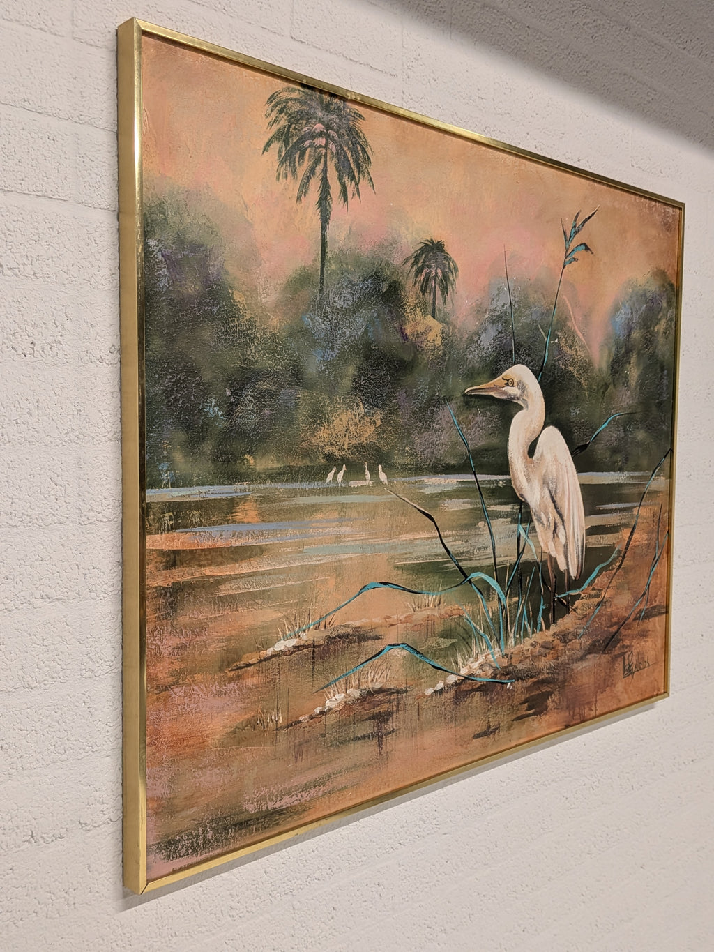 Groot schilderij witte reiger, Lee Reynolds Burr