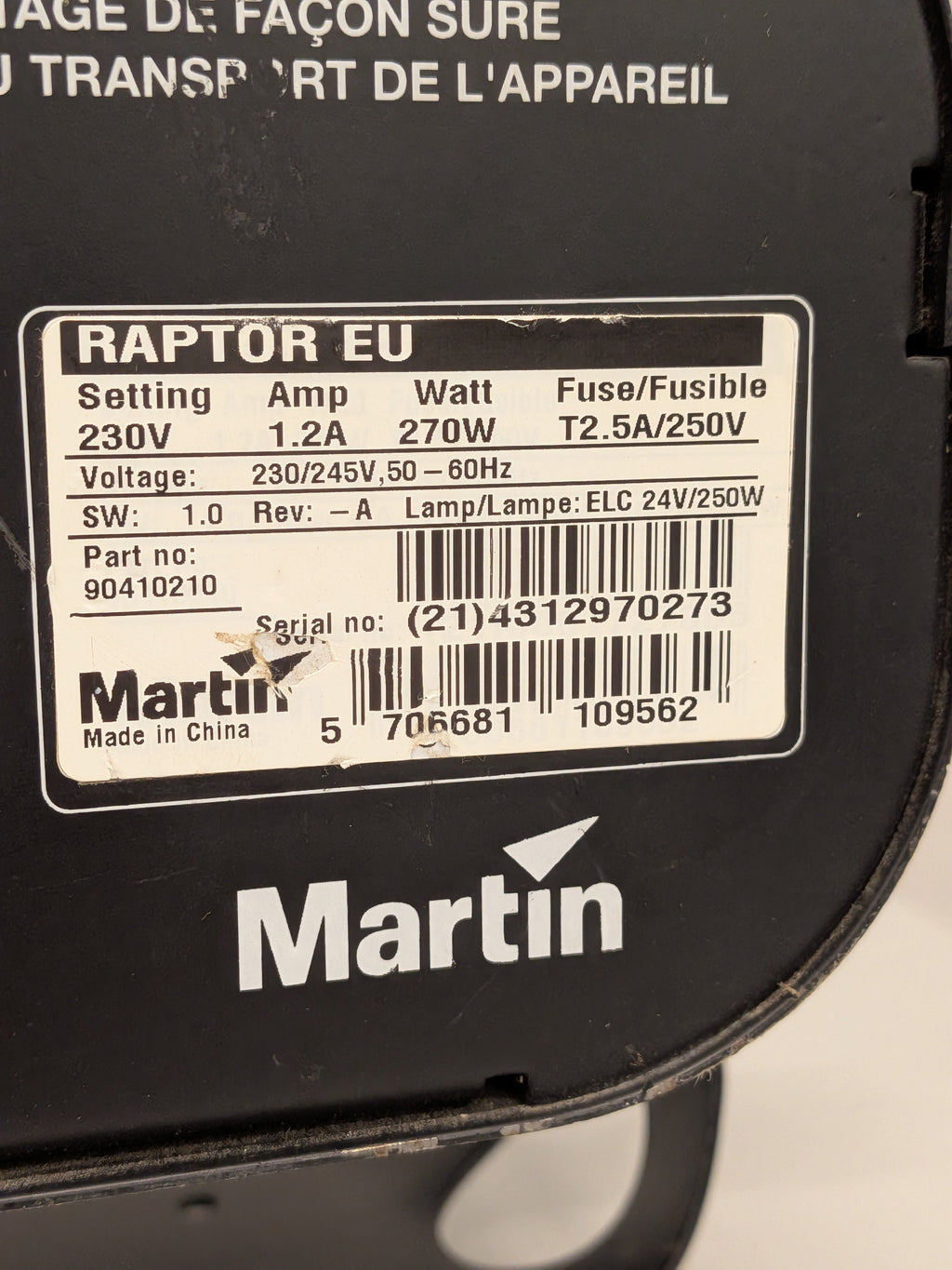 Martin Raptor lichteffect