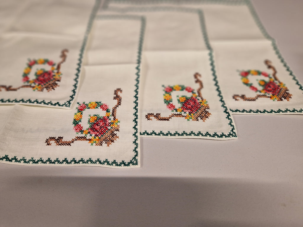 Geborduurde retro servetten, 4x, 27x27 cm