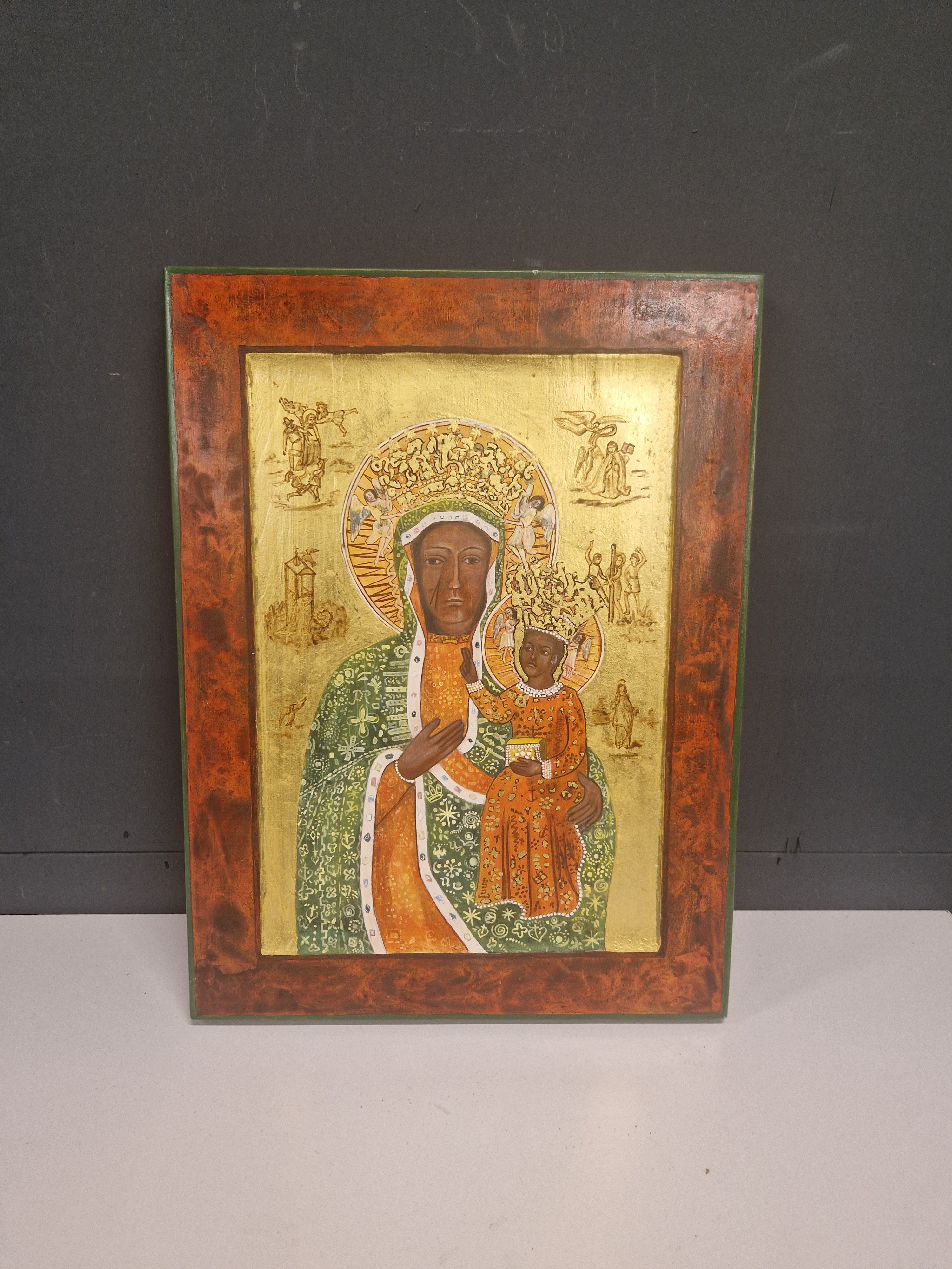 Icoon, 20e eeuws, handbeschilderd, behandeld met bijenwas