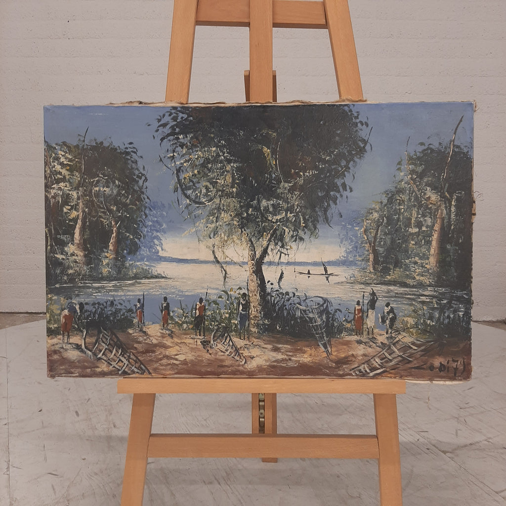 Afrikaans schilderij op meelzak