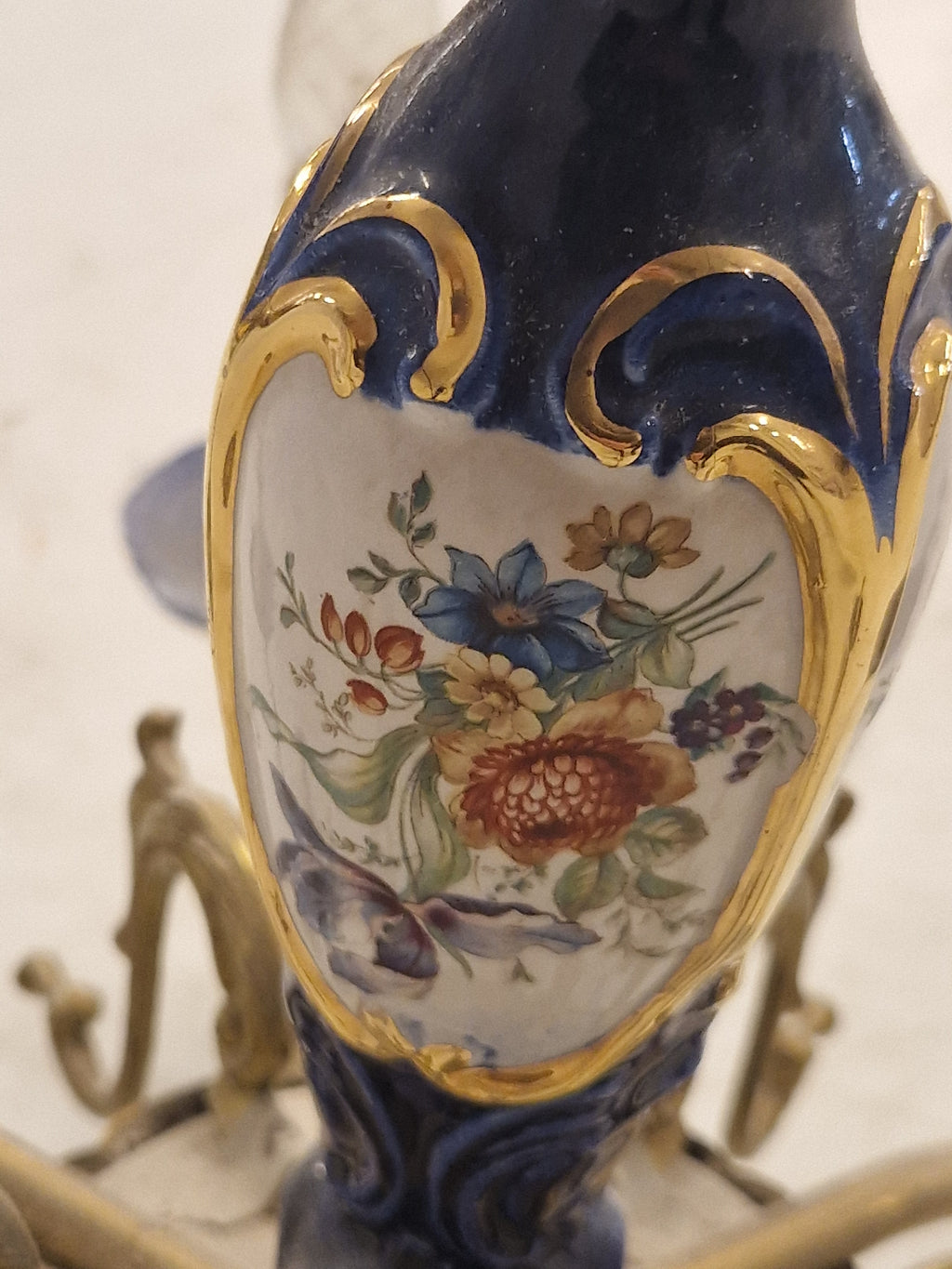 Kroonluchter 6 Armverlichting Keramiek Porselein Keramiek Messing Italiaans Blauw Goud
