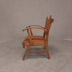 Vintage eiken fauteuil oranje bekleding
