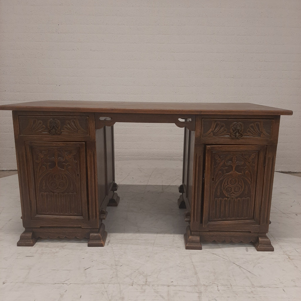 Eiken bureau houtsnijwerk frontjes