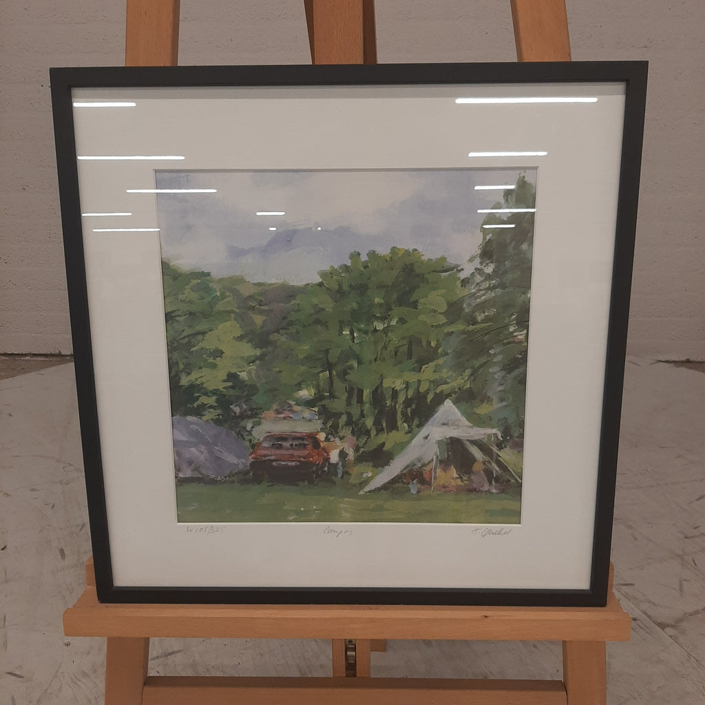 Gesigneerden kunstdruk camping Theo Quekel