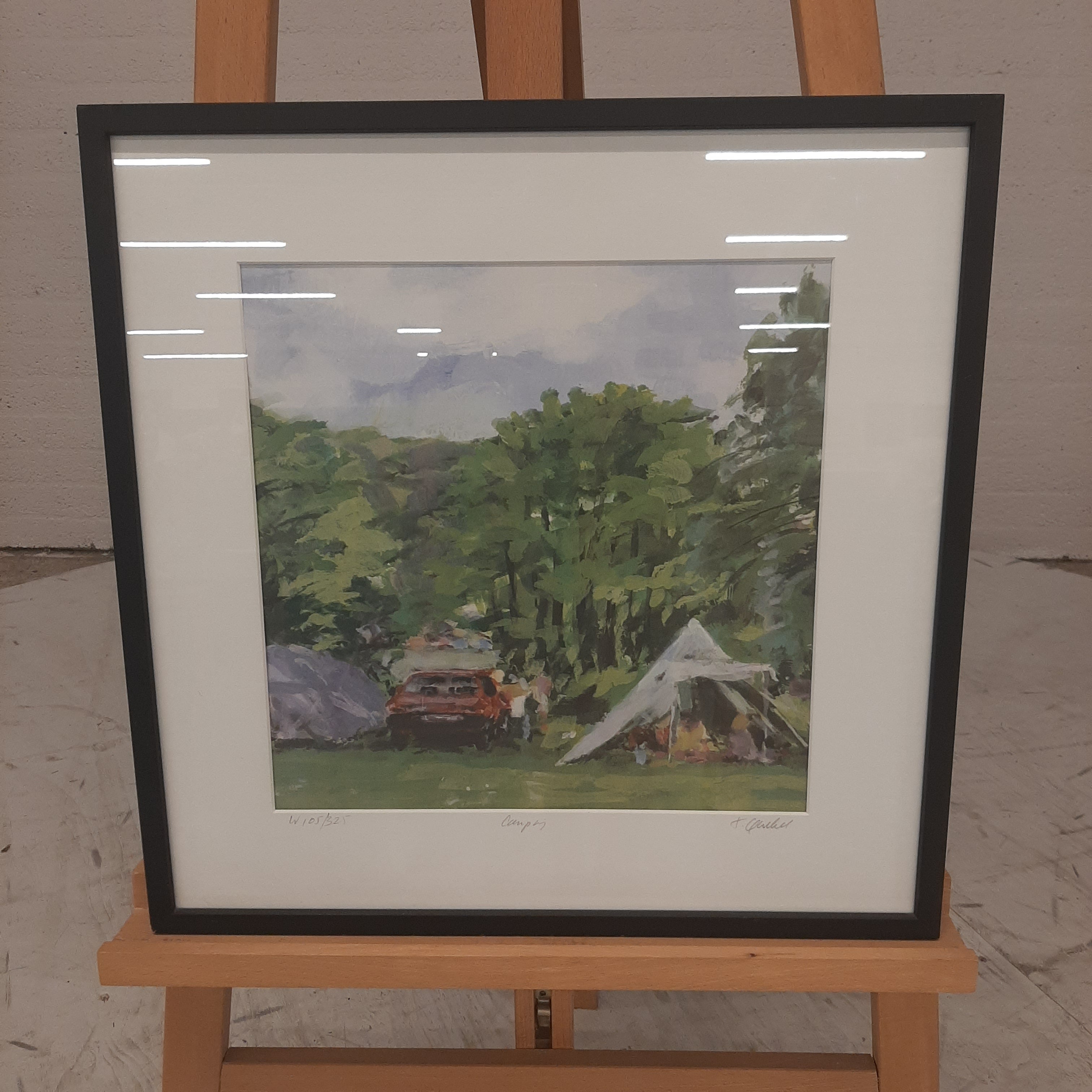 Gesigneerden kunstdruk camping Theo Quekel