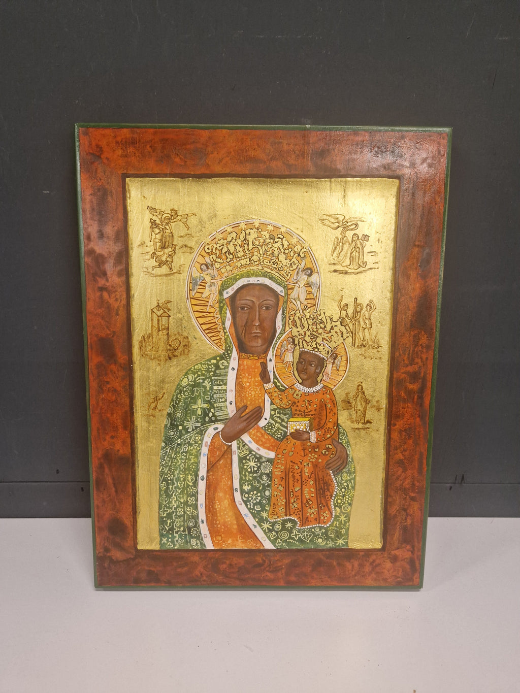 Icoon, 20e eeuws, handbeschilderd, behandeld met bijenwas