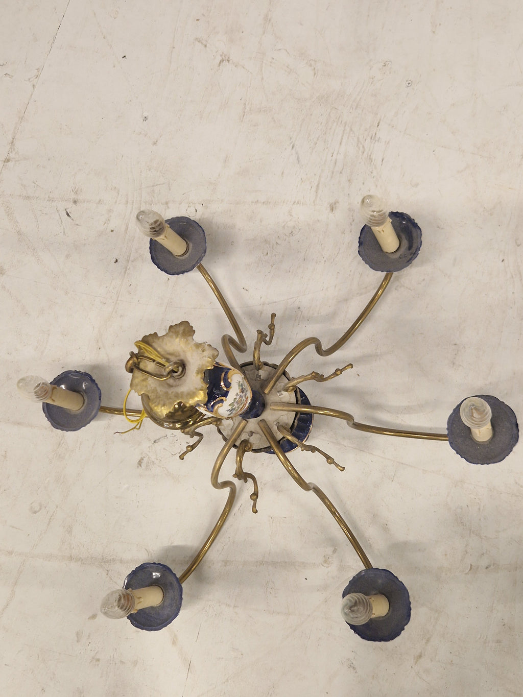 Kroonluchter 6 Armverlichting Keramiek Porselein Keramiek Messing Italiaans Blauw Goud