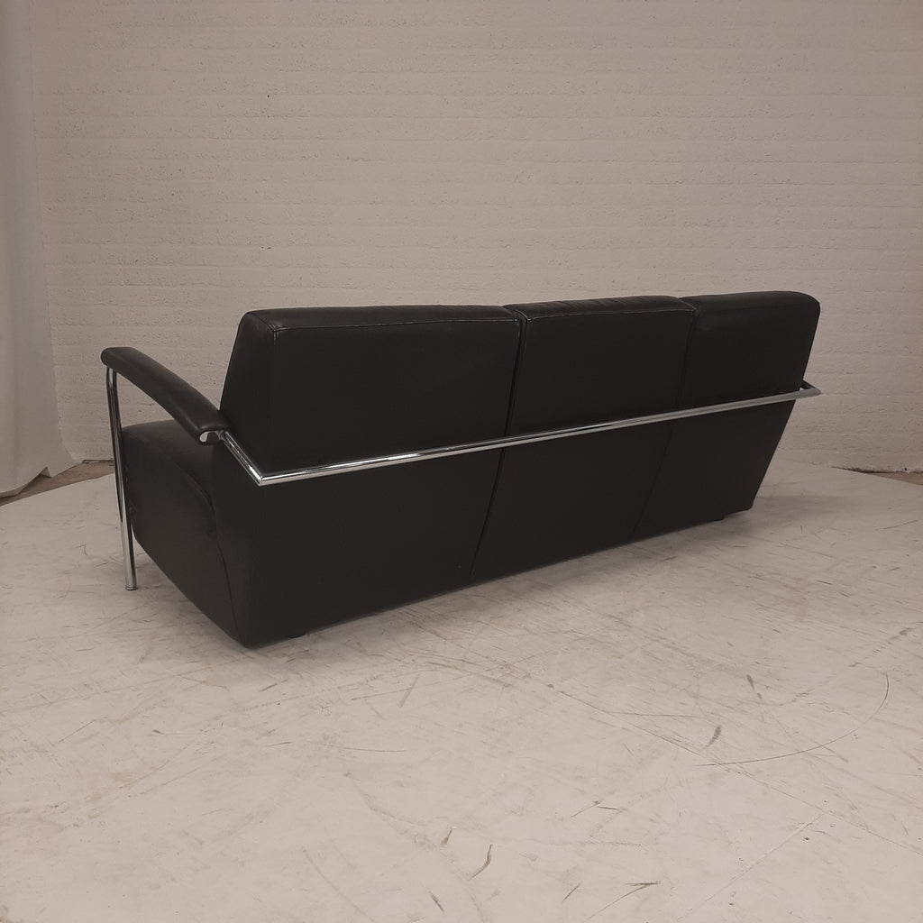 Leolux zwart leren bank rvs