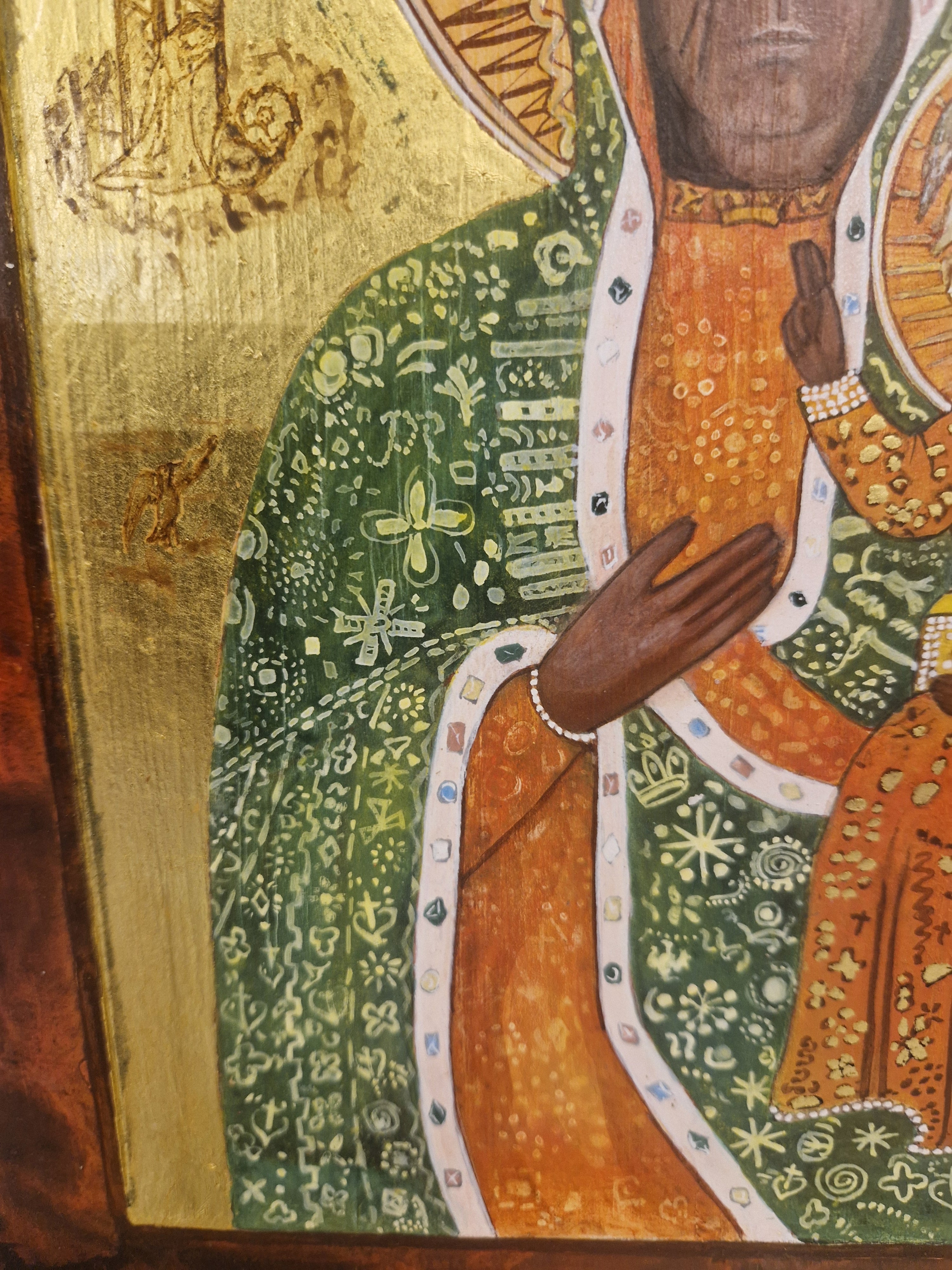 Icoon, 20e eeuws, handbeschilderd, behandeld met bijenwas