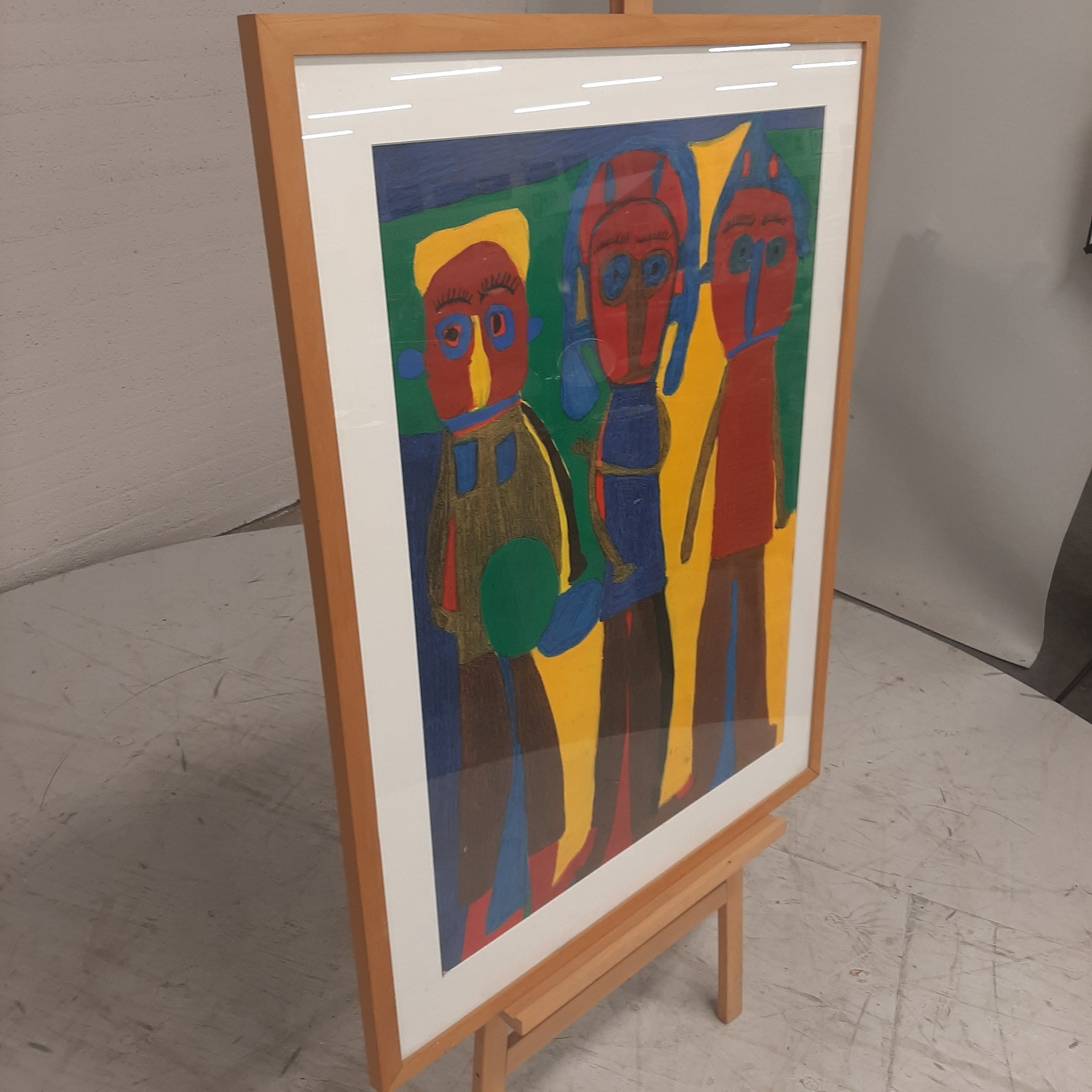 Schilderij 3 personen geel rood blauw