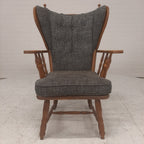Eiken oorfauteuil met grijze bekleding