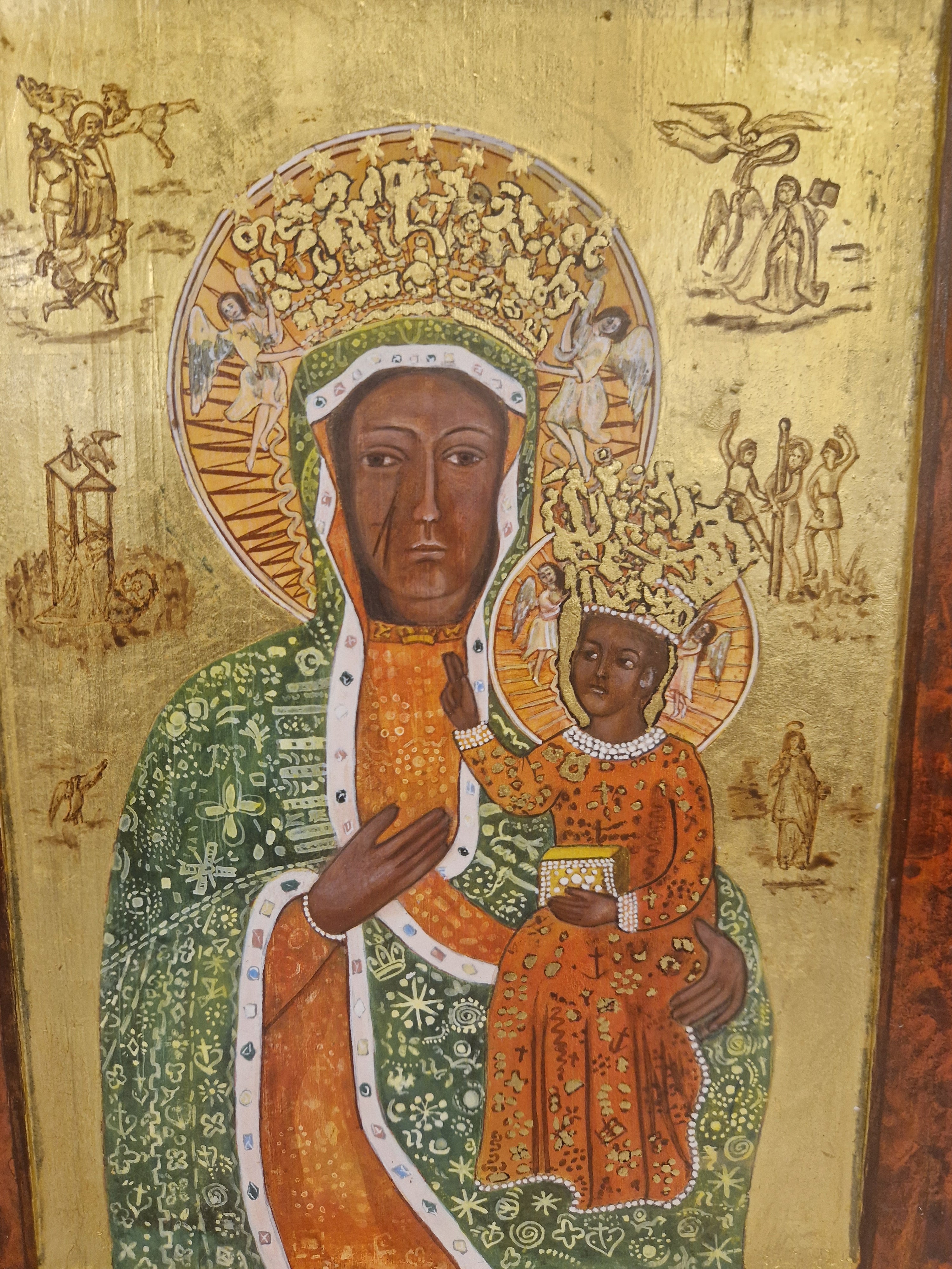 Icoon, 20e eeuws, handbeschilderd, behandeld met bijenwas