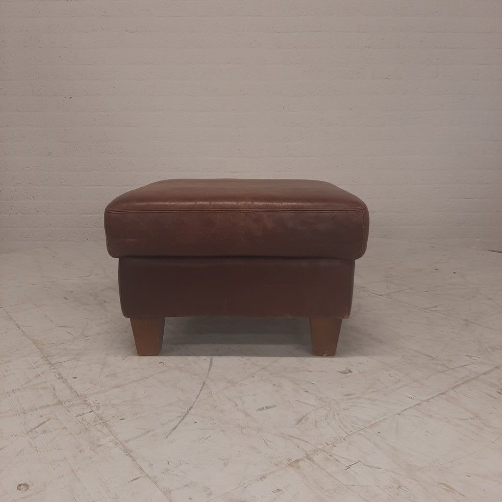 Bruin leren poef / hocker