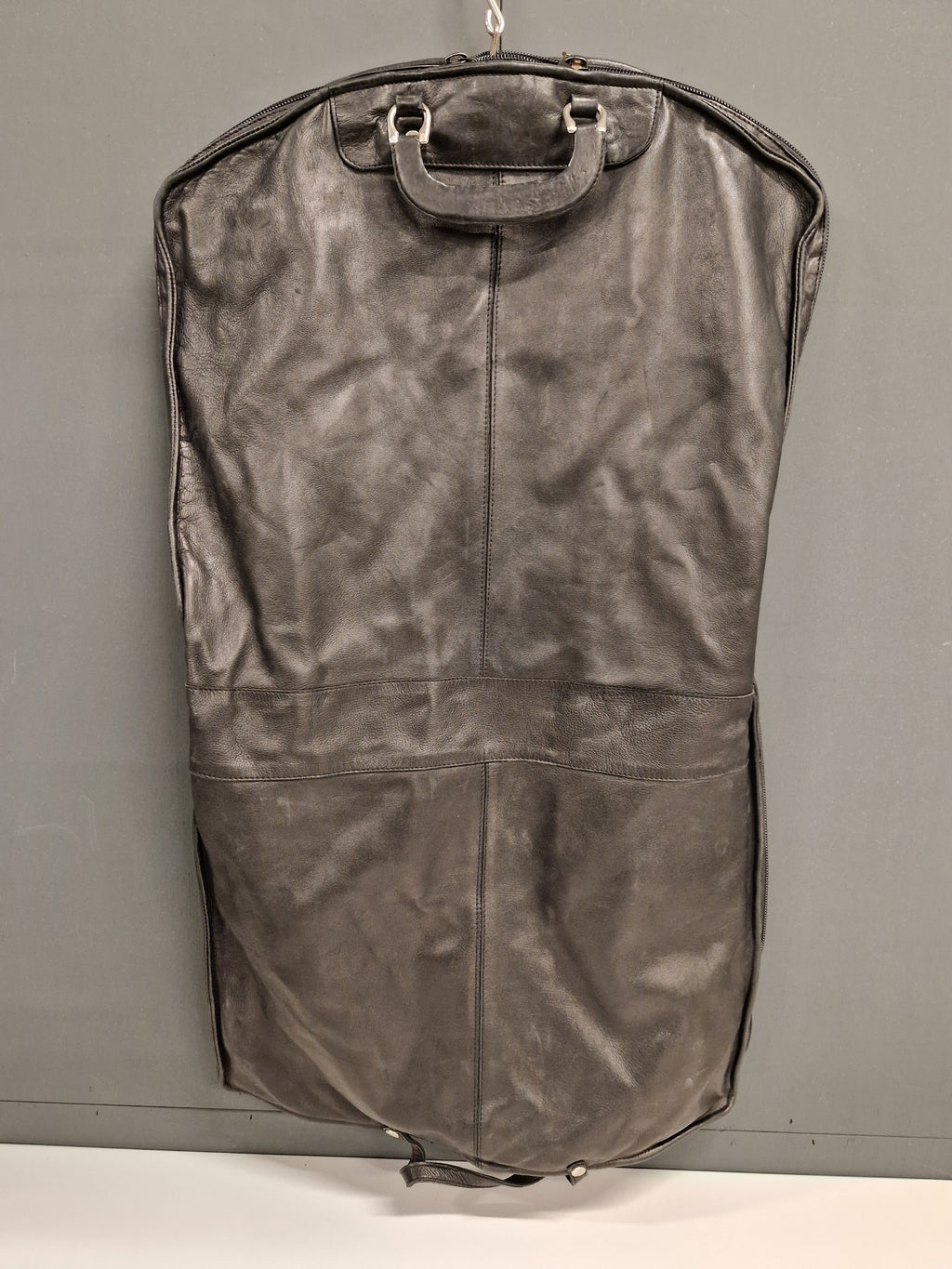 Real Luxury Soft Leather Suit Dress Garment Carrier Bag Black