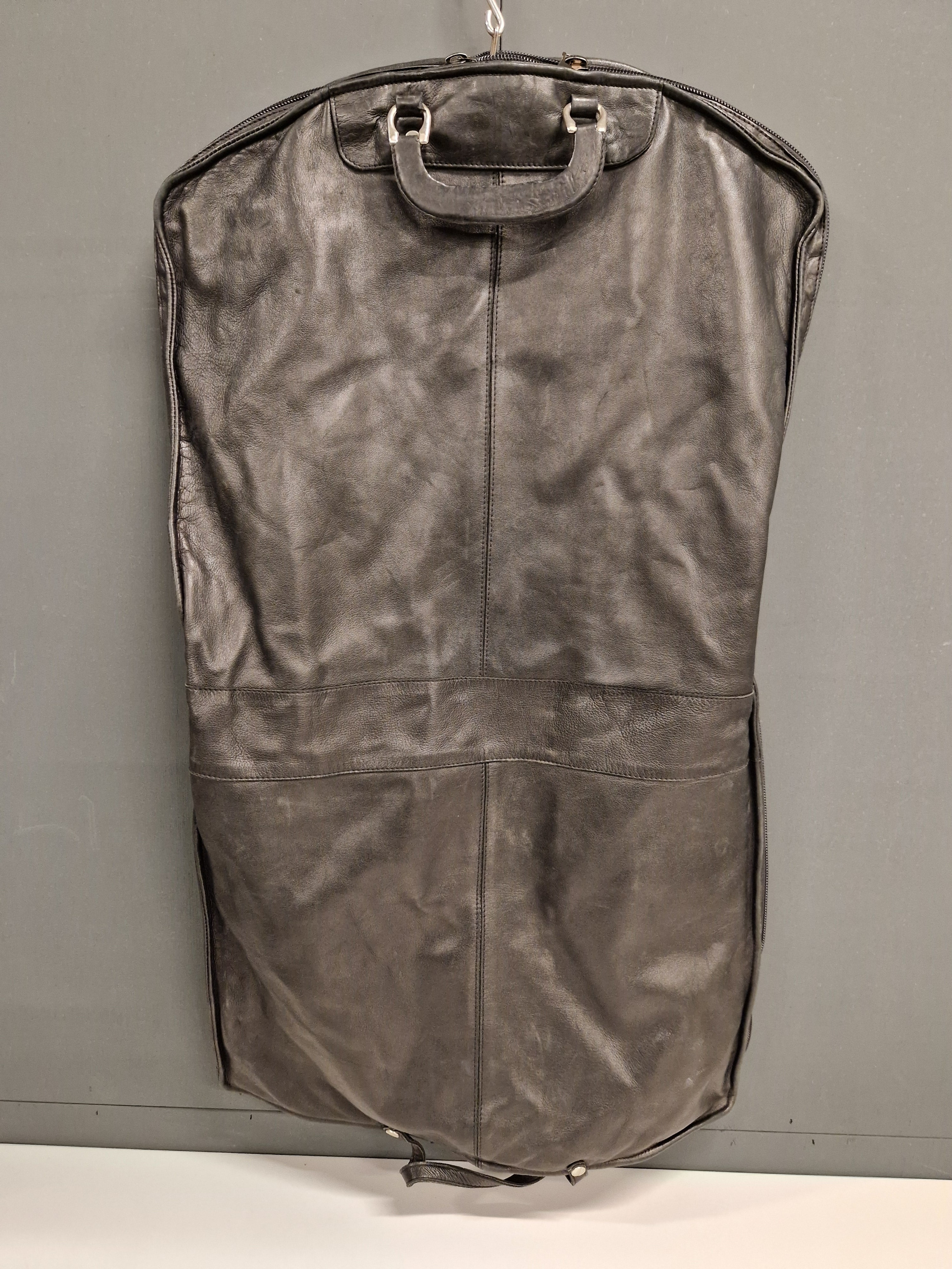 Real Luxury Soft Leather Suit Dress Garment Carrier Bag Black