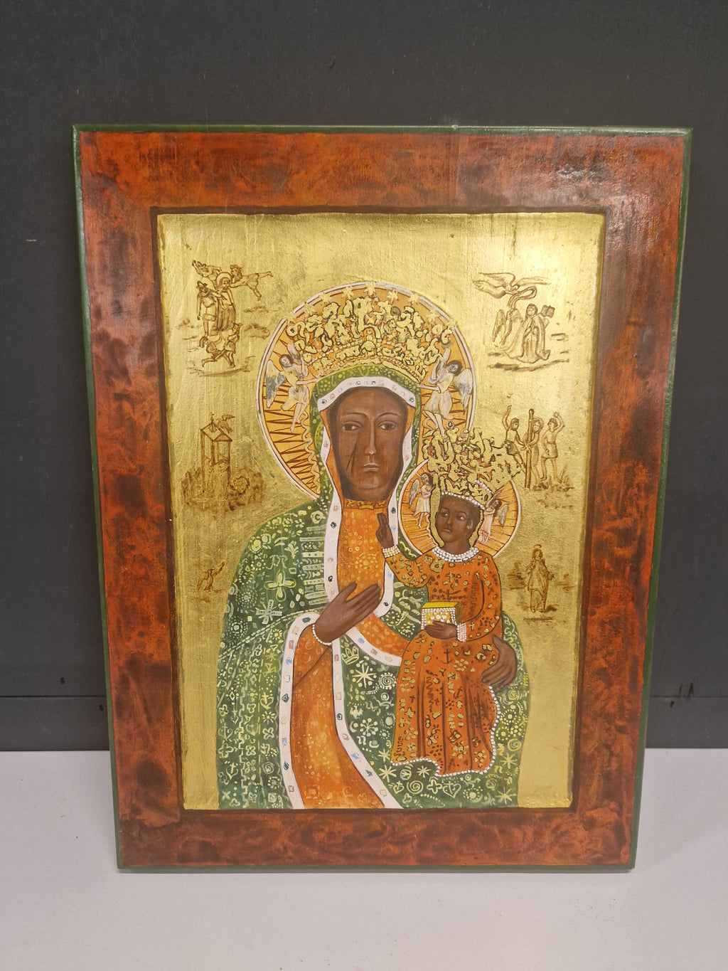 Icoon, 20e eeuws, handbeschilderd, behandeld met bijenwas