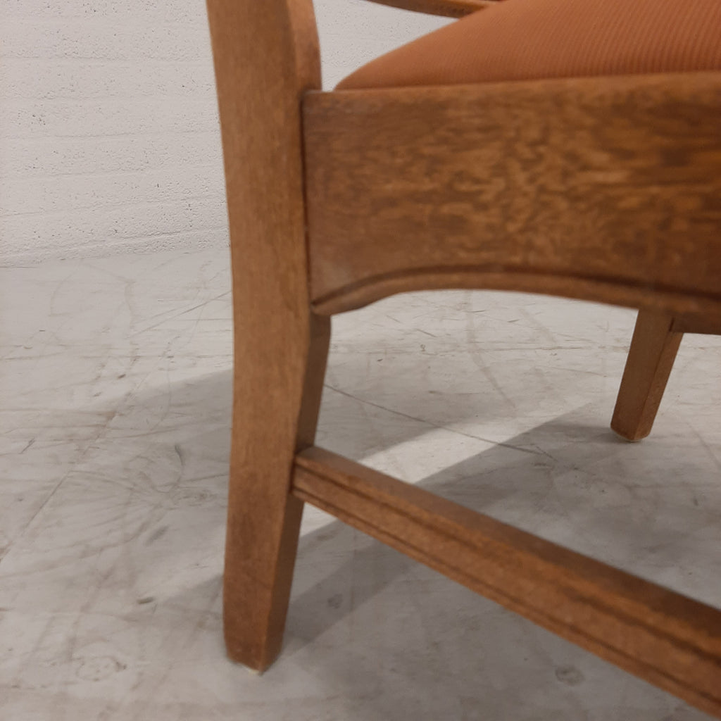 Vintage eiken fauteuil oranje bekleding