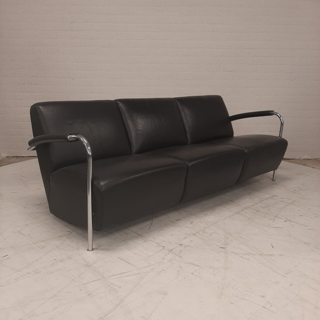 Leolux zwart leren bank rvs