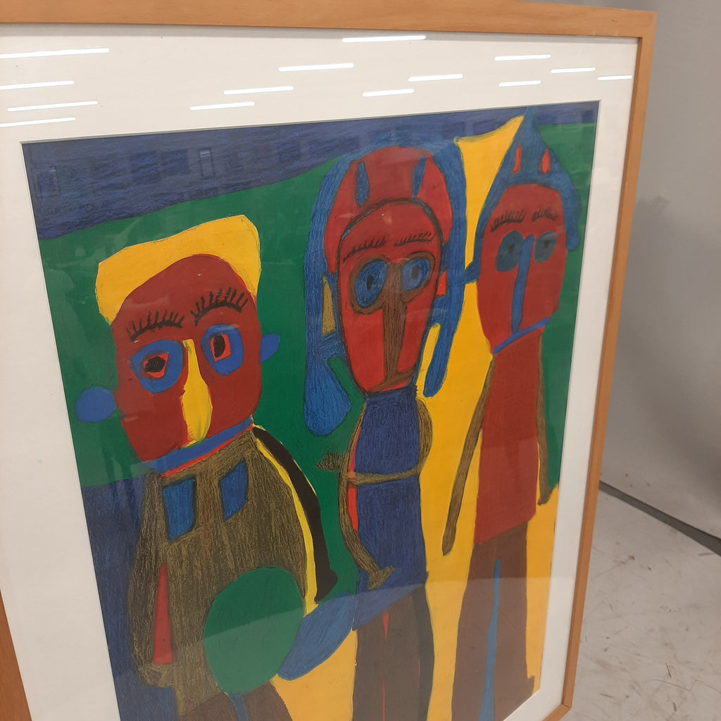 Schilderij 3 personen geel rood blauw