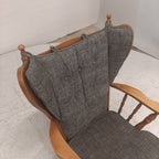 Eiken oorfauteuil met grijze bekleding