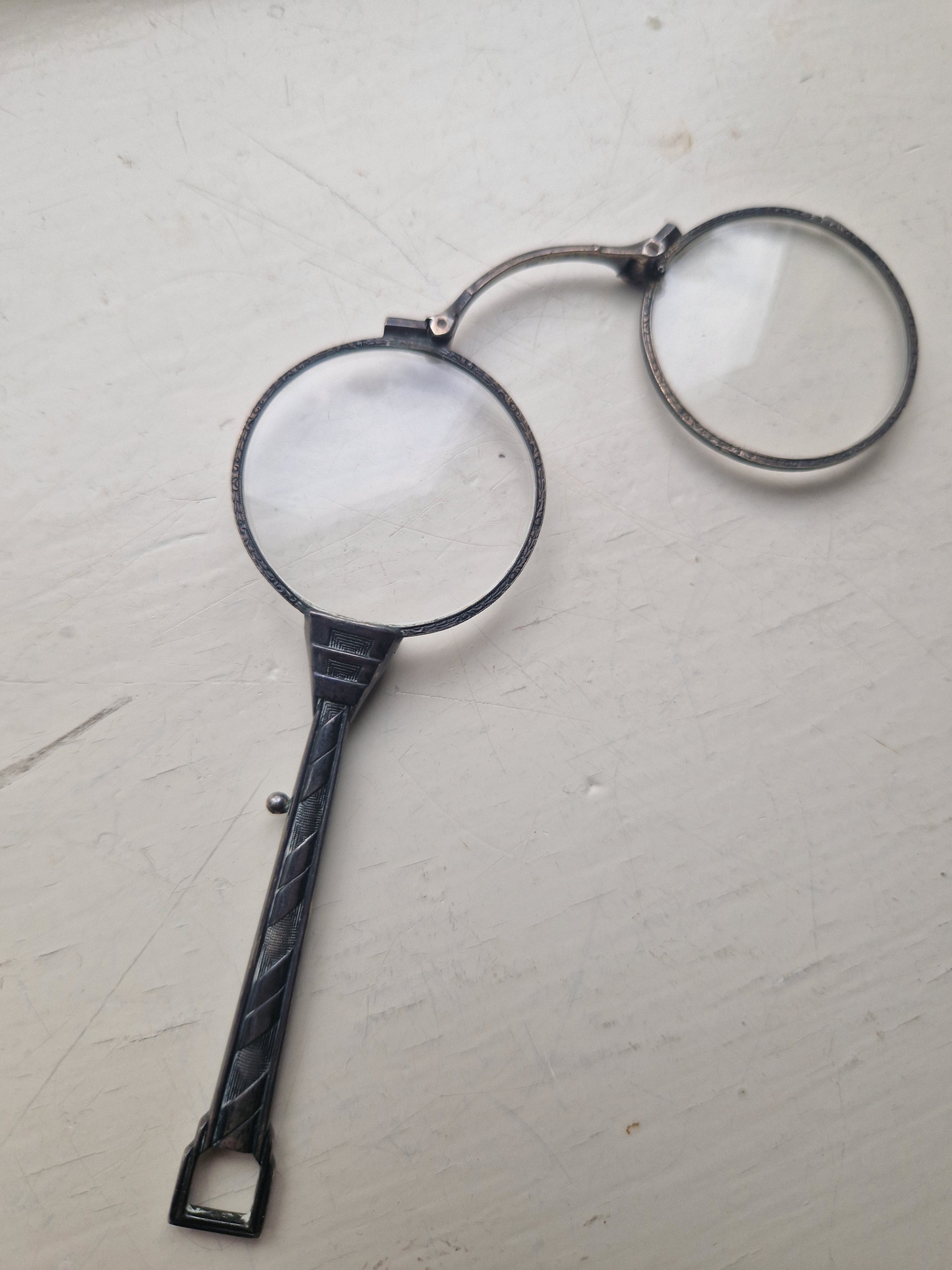 Lorgnet, opvouwbare bril, sterling zilver