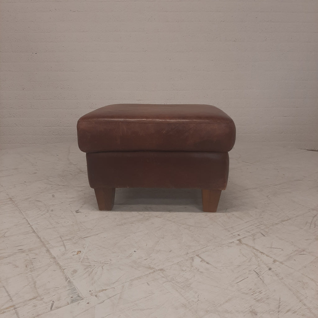 Bruin leren poef / hocker