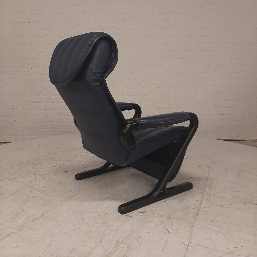 Vintage AP design relaxfauteuil blauw leer